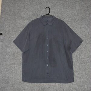Bugatchi Uomo Shirt Mens XL Blue Silk Short Sleeve Button Down Sportwear